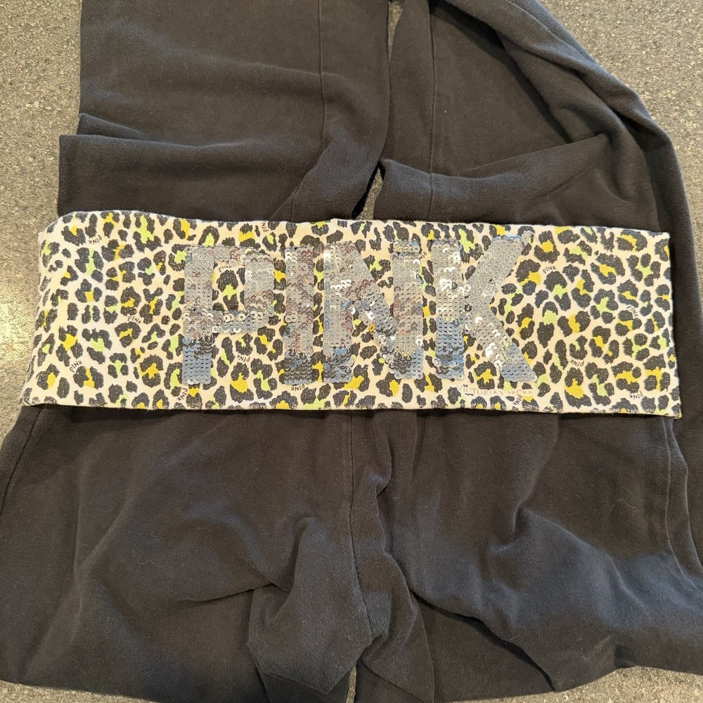 Vintage Victorias Sec Pink Leopard Fold Over Flare Leg Pants Sequin Bling Y2K XS